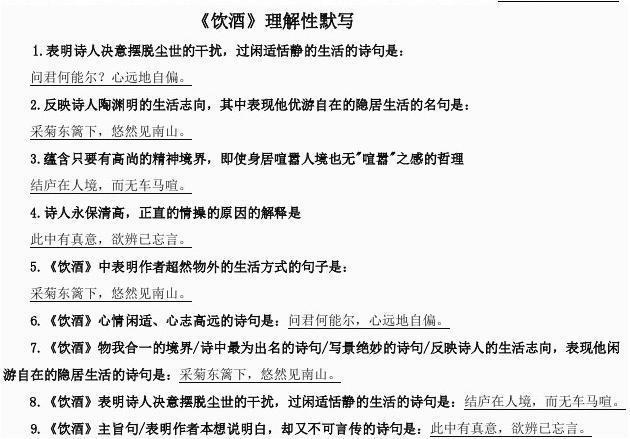 九年级必背古诗词理解性默写 九年级语文必背古诗词